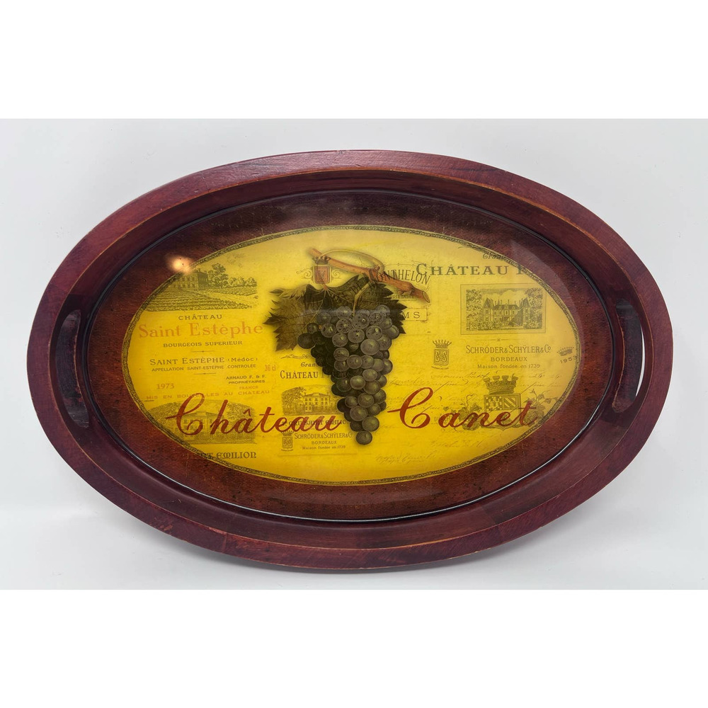 Chateau Canet‎ Wooden Wine Oval Tray Home Decor 13 1/2" Long x 9" Wide